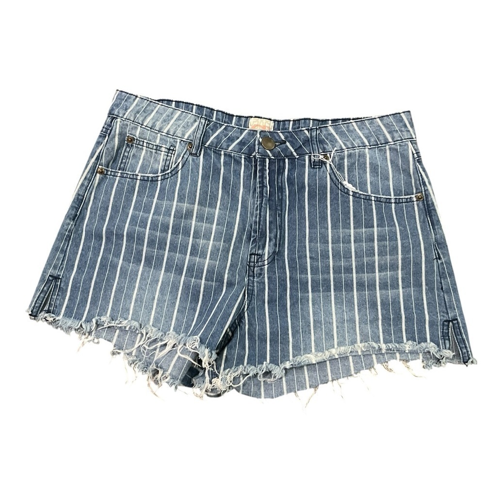Gianni Bini Blue Pin Striped Jean Shorts Distressed Cut-Off Style